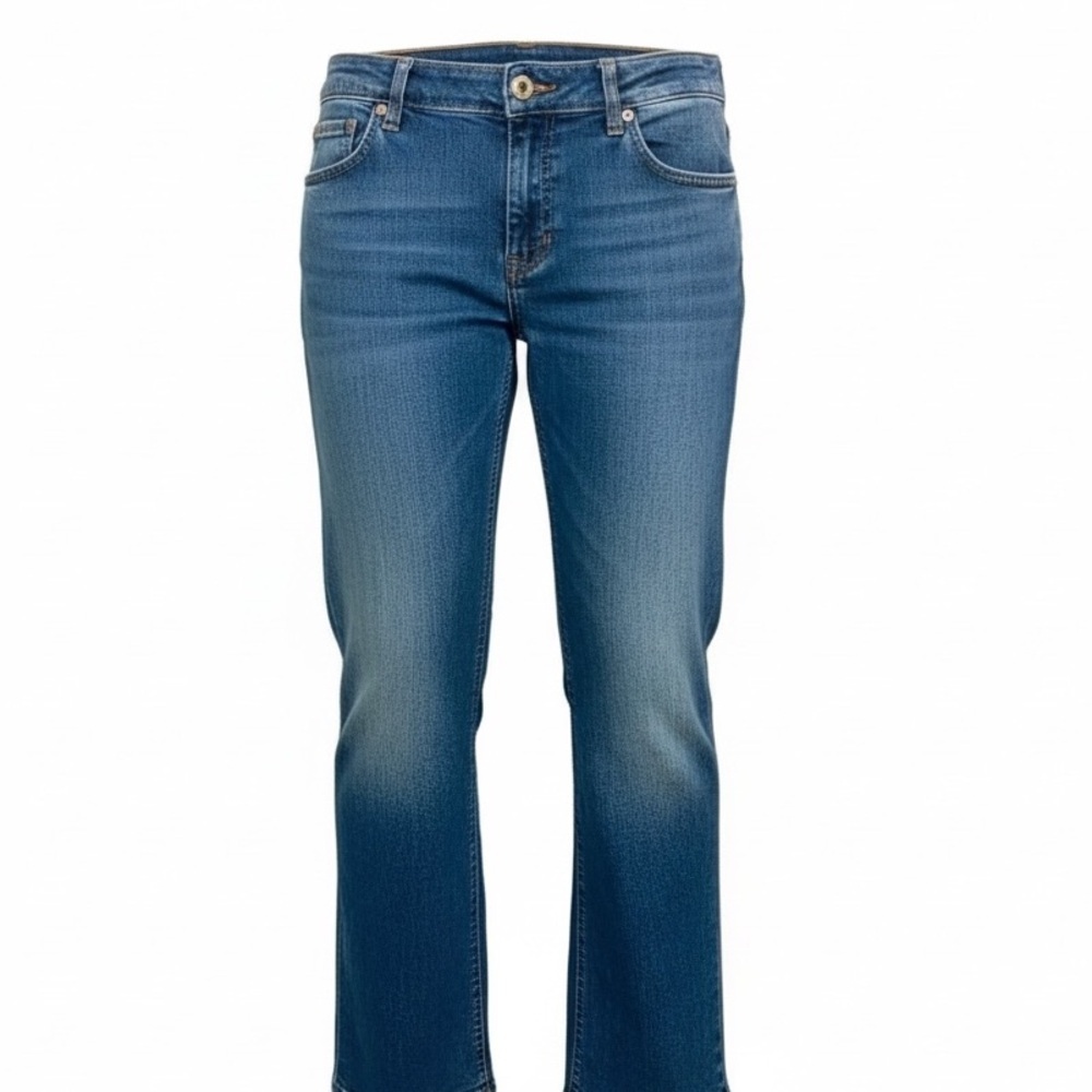 French Cuff NWOT high rise,  wide leg, mid-weight mid wash jeans Size 14